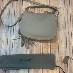 ALL SAINTS Mori Leather Hobo Bag Taupe Grey NWT